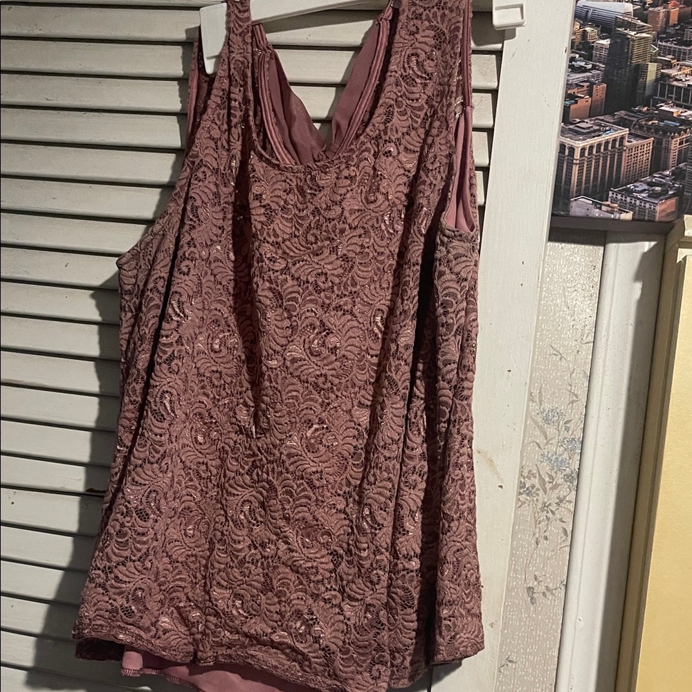 Lace Overlay Tank Top in Mauve